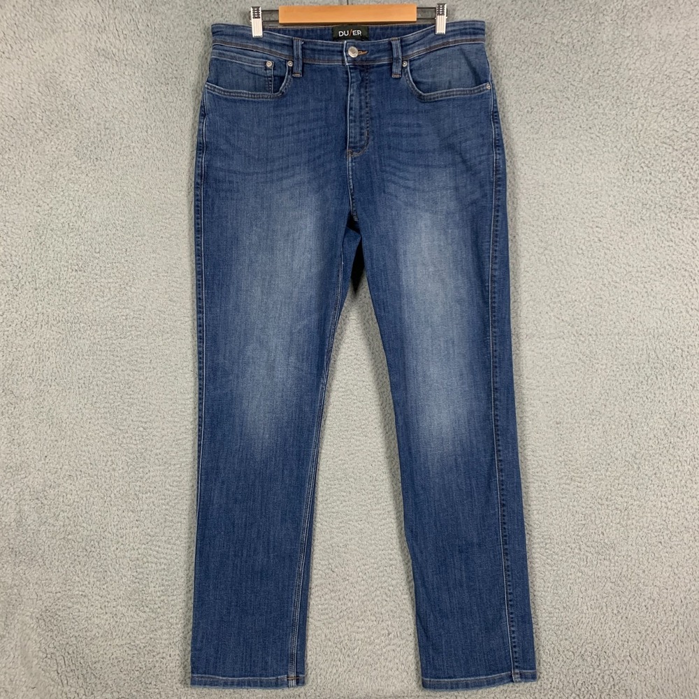 Du/er L2X Jeans Men's‎ 36 x 32 Blue Coolmax High Stretch Denim Athletic Straight